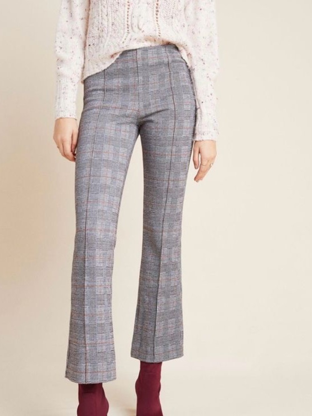 Anthropologie Gray Plaid Boot-Cut Dress Pants